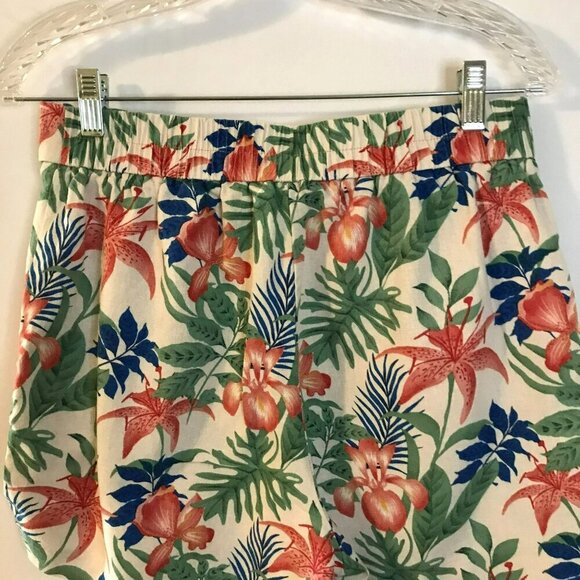 C & C California Shorts Tropical Print Linen Blend Elastic Back Sz 8 Colorful - Picture 7 of 13